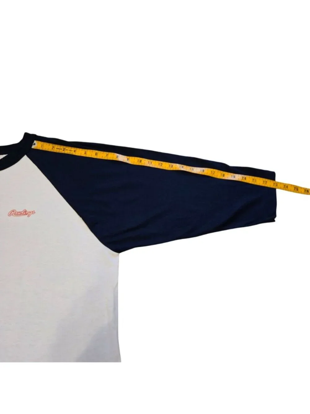 Vintage Rawlings White Navy Blue Raglan 3/4 Sleeve Baseball T Shirt Large NEW